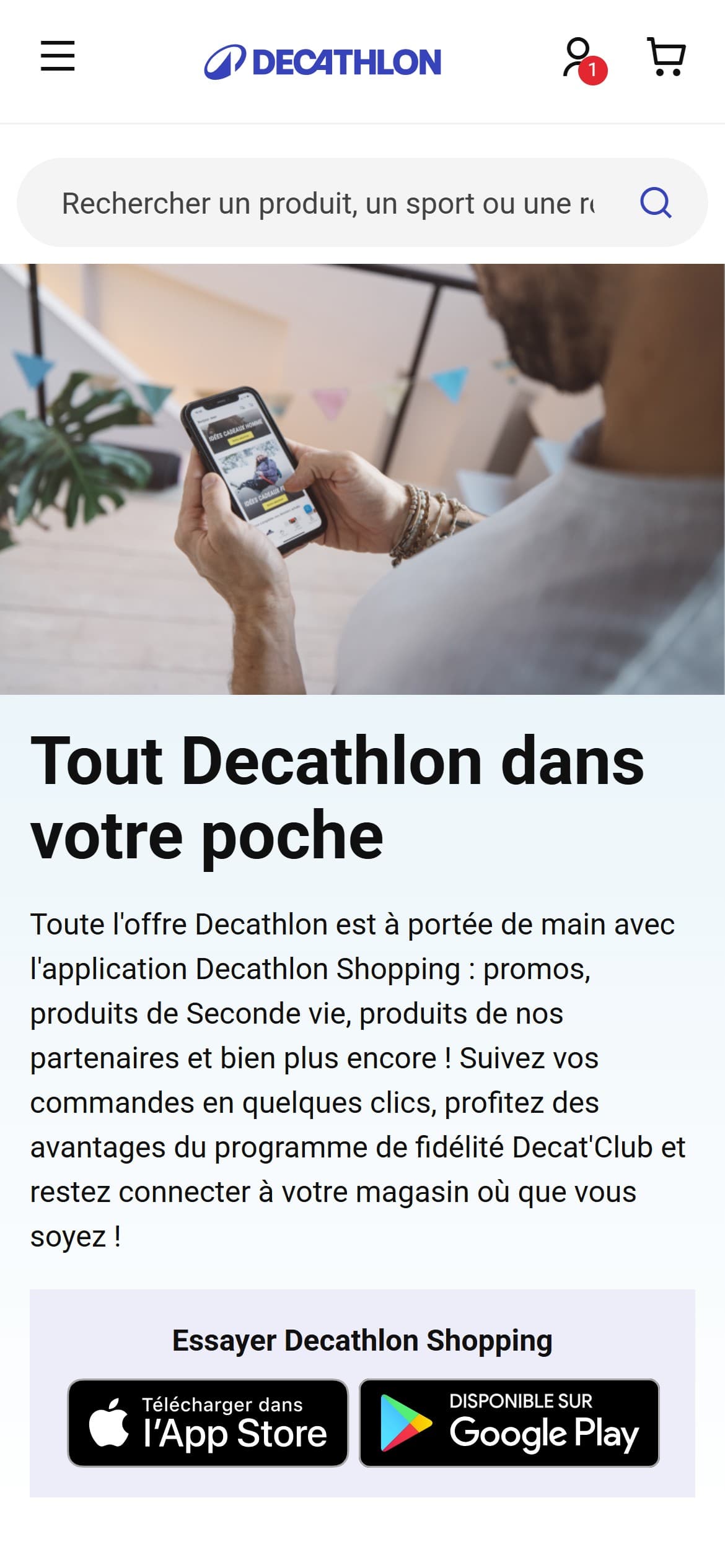 Mobile — Landing Page — Decathlon App