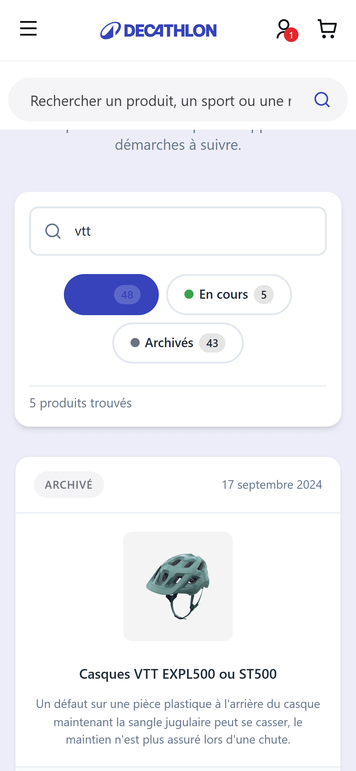 Mobile — Page Rappels Produits
